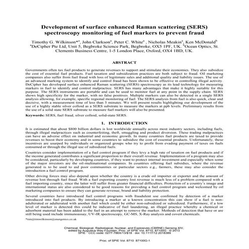 Development of surface enhanced raman scattering (sers) spectroscopy monitori...