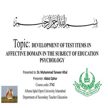 Development of test items in affective domain in the subject of education psy...