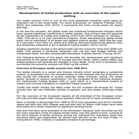 Development of textile production with an overview of the export shifting