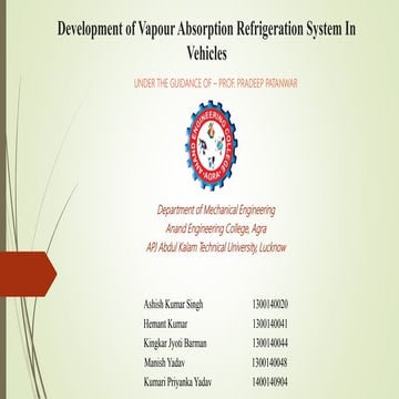 Development of vapour absorption refrigeration system in vehicles