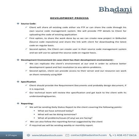 Development process Model of Bhadani Technologies