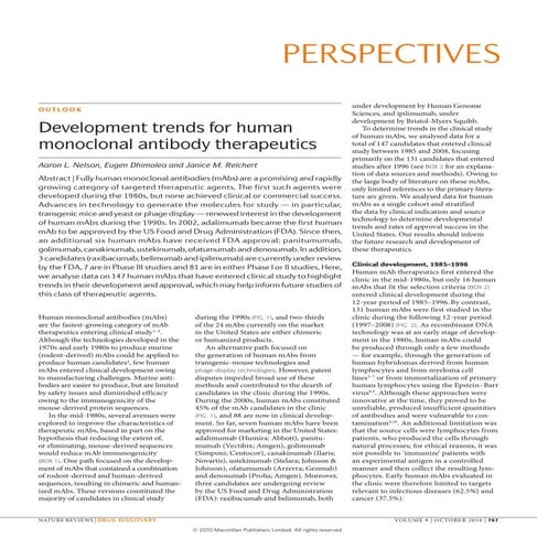 Development trends for human monoclonal antibody therapeutics