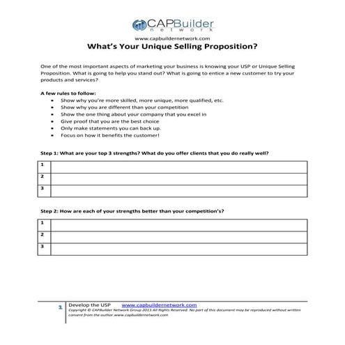 Develop the Unique Selling Proposition