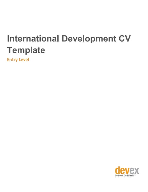 Entry Level International Development CV Template 