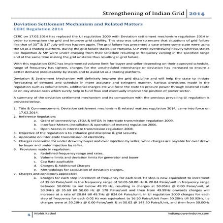 Deviation settelment mechanism
