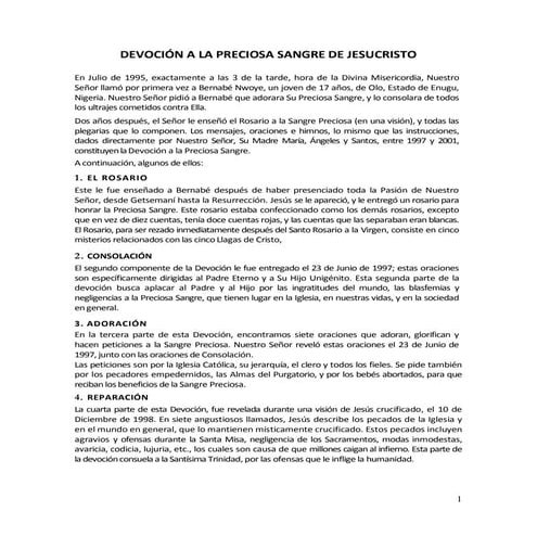Devoción a la preciosisima sangre de jesucristo