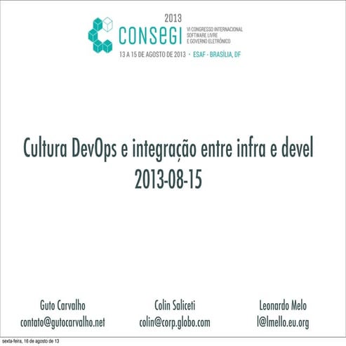 Cultura DevOps e integração entre infra e devel