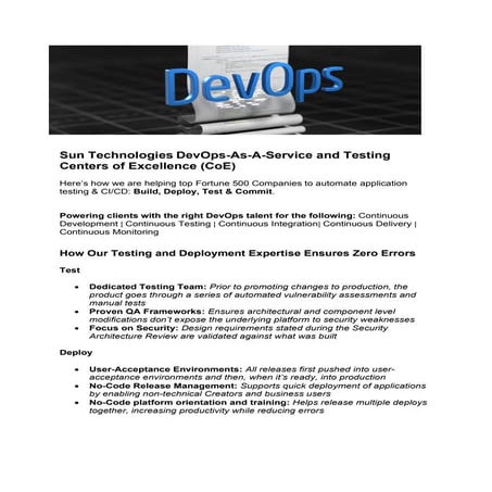 Sun Technologies DevOps-As-A-Service and Testing Centers of Excellence (CoE)