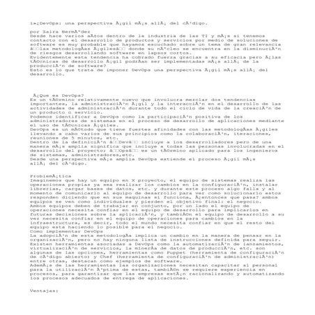 Dev ops  una perspectiva ágil más allá del código.