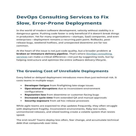 DevOps Consulting Services to Fix Slow, Error-Prone Deployments