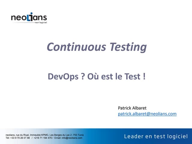 DevOps - Le Test dans le continuous testing - neolians