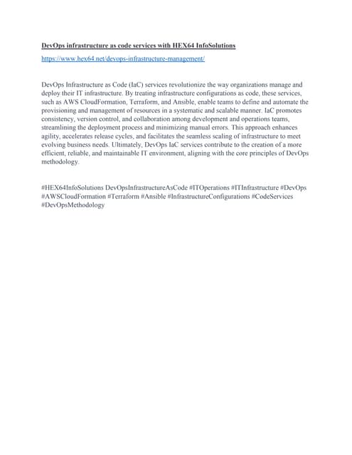 DevOps infrastructure as code services with HEX64 InfoSolutions