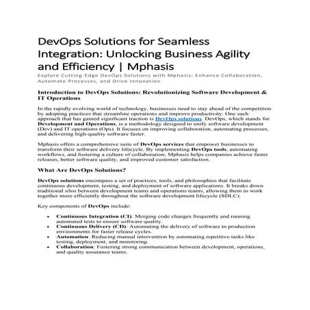 DevOps Solutions for Seamless Integration: Unlocking Business Agility and Eff...