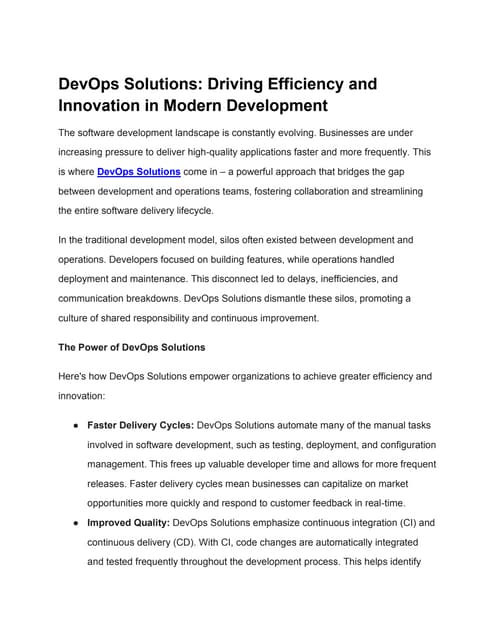 DevOps Solutions: Driving Efficiency and Innovation in Modern Development