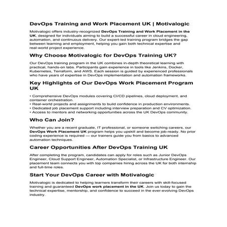 DevOps Training and Work Placement UK | Motivalogic | PDF