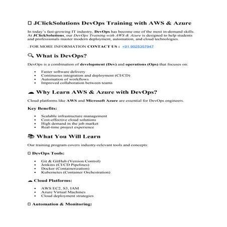 Devops Training with AWS & Azure Devops Training with AWS & Azure | DOCX