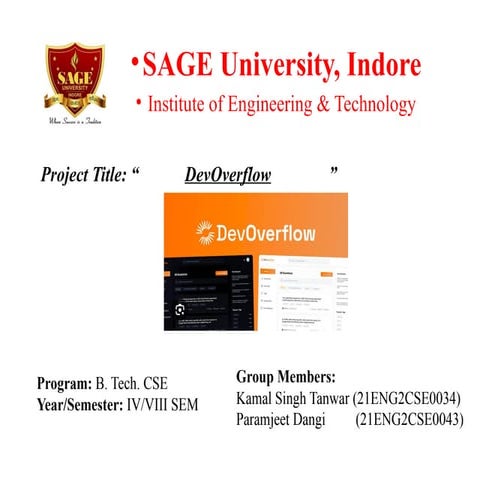 Dev Overflow - Major Project Computer Science Engineering | PPTX