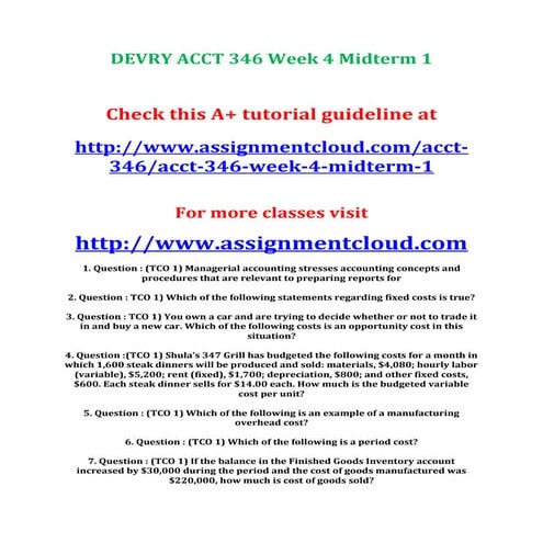 Devry acct 346 week 4 midterm 1