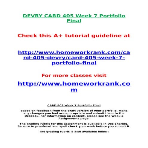 Devry card 405 week 7 portfolio final | DOC