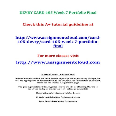 Devry card 405 week 7 portfolio final