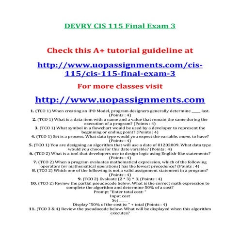 Devry cis 115 final exam 3