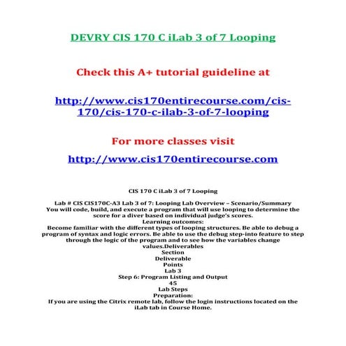 Devry cis 170 c i lab 3 of 7 looping | PDF