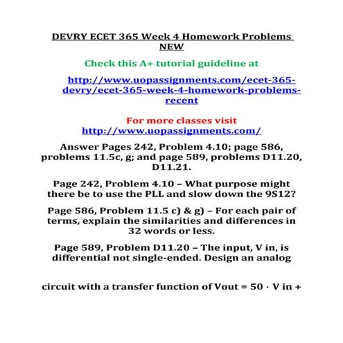 Devry ecet 365 week 4 homework problems new