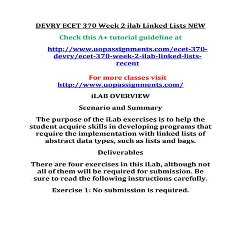 Devry ecet 370 week 2 ilab linked lists new