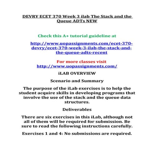 Devry ecet 370 week 3 ilab the stack and the queue ad ts new