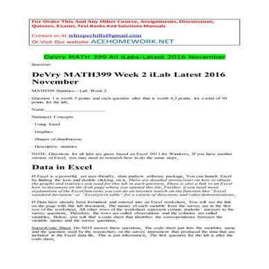 De vry math 399 all ilabs latest 2016 november