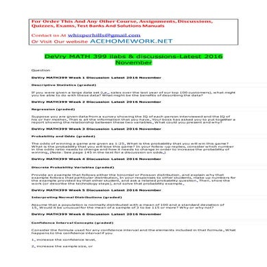 De vry math 399 ilabs &amp; discussions latest 2016 november