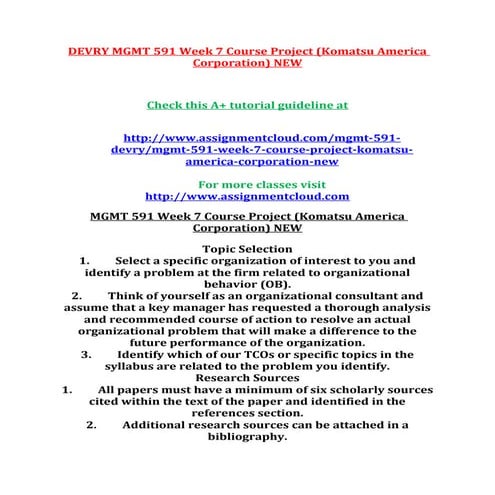 Devry mgmt 591 week 7 course project