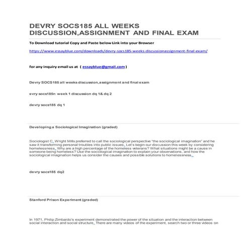 Devry socs185 all weeks discussion,assignment and final exam