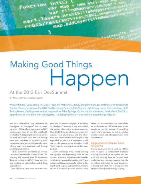 Making Good Things Happen at the 2012 Esri DevSummit