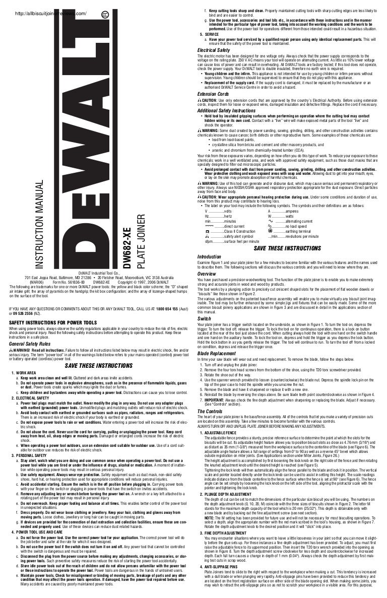 Dewalt dw682 k biscuit joiner- joiner manual