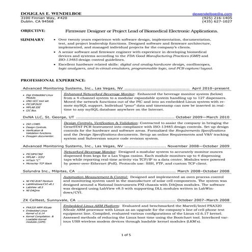 CV of Douglas Wendelboe