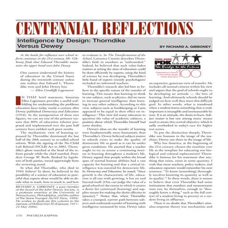 Dewy vs Thorndike CENTENNIAL REFLECTIONS