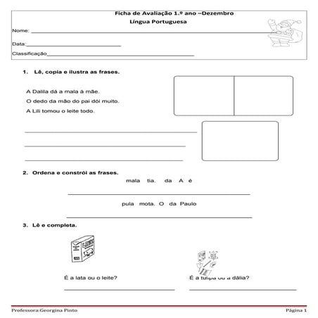 Ficha de Avaliação Língua Portuguesa - Dezembro