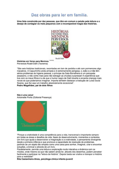 Dez obras para ler em família