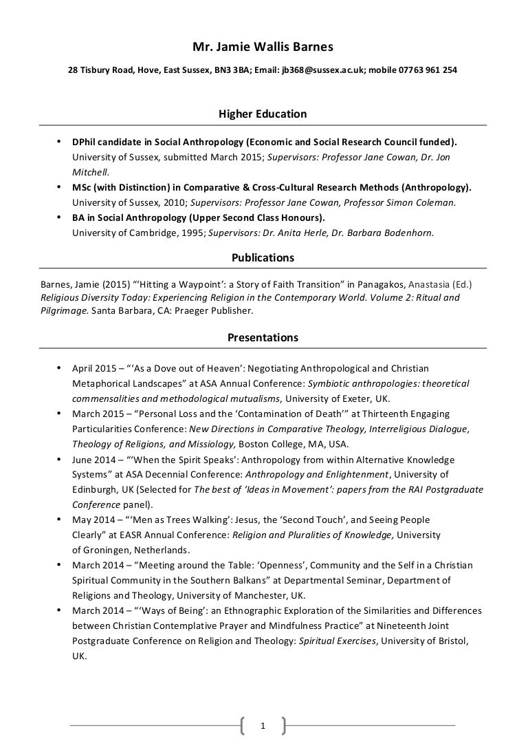 1 Barnes Jamie Curriculum Vitae May 2015