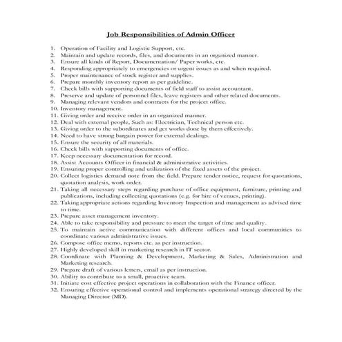 Job Responsibilities of Admin Officer