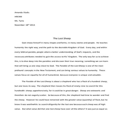 Essay on a parable (religion grade 12)