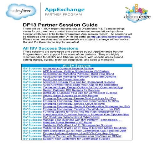 Dreamforce 2013 AppExchange Partner Session Guide