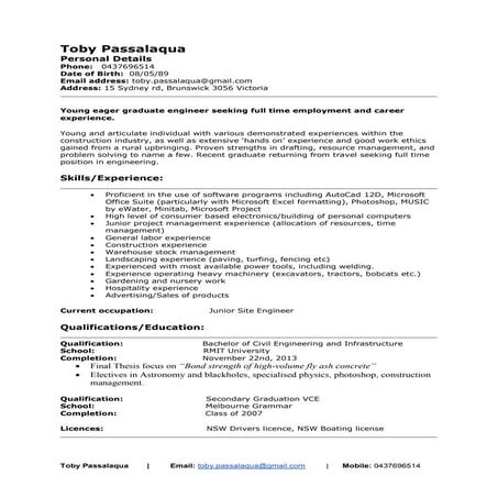 Toby Passalaqua Resume