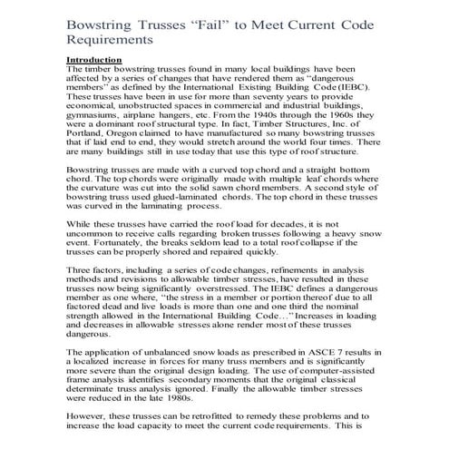 Bowstring Trusses Failure Article