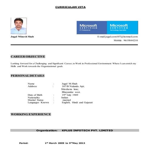 jugal update cv
