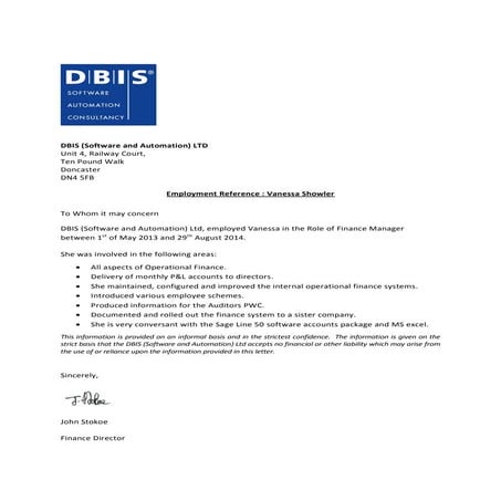 DBIS Ltd - Vanessa Showler | PDF