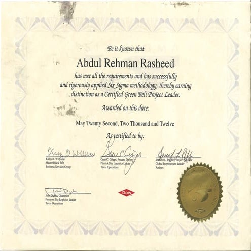 Six Sigma GBPL Certificate | PDF