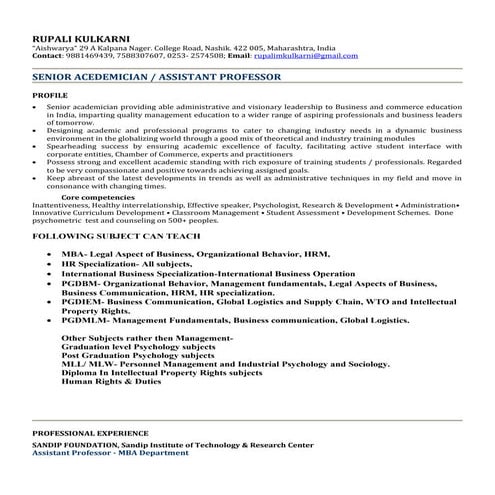 Prof Rupali M. Kulkarni CV revised on 31st August