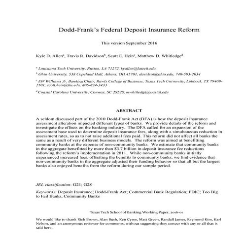 DFA Federal Deposit Insurance Reform - Paper